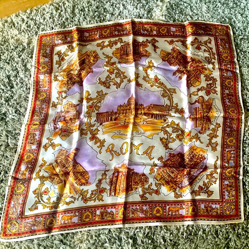 Vintage Rome Souvenir Scarf ROMA Piazza S. Pietro Themed Scarf 25 “ * 25”
